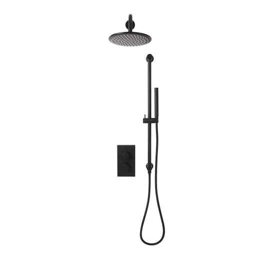 Fairford Element 7 Matt Black Concealed Shower Kit with Overhead and Slide Rail Kit