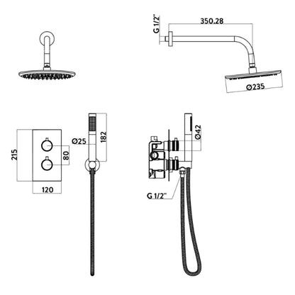 Fairford Element 7 Matt Black Concealed Shower Kit with Overhead, Handset and Bracket