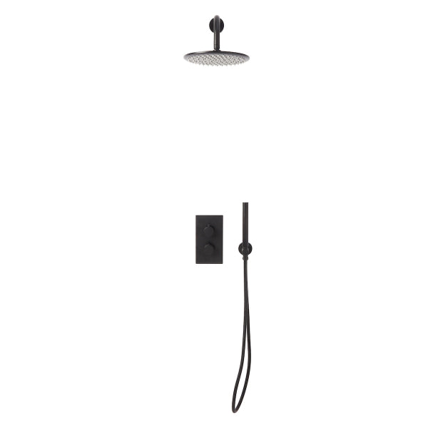 Fairford Element 7 Matt Black Concealed Shower Kit with Overhead, Handset and Bracket