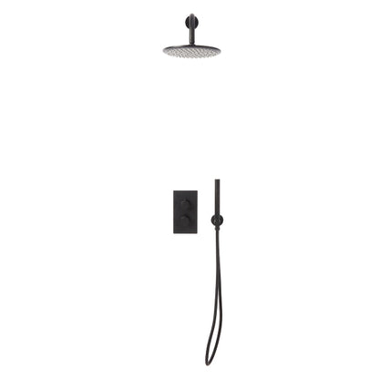 Fairford Element 7 Matt Black Concealed Shower Kit with Overhead, Handset and Bracket
