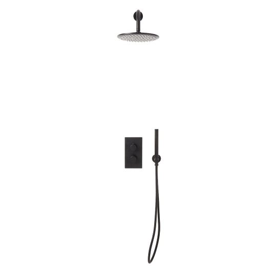 Fairford Element 7 Matt Black Concealed Shower Kit with Overhead, Handset and Bracket
