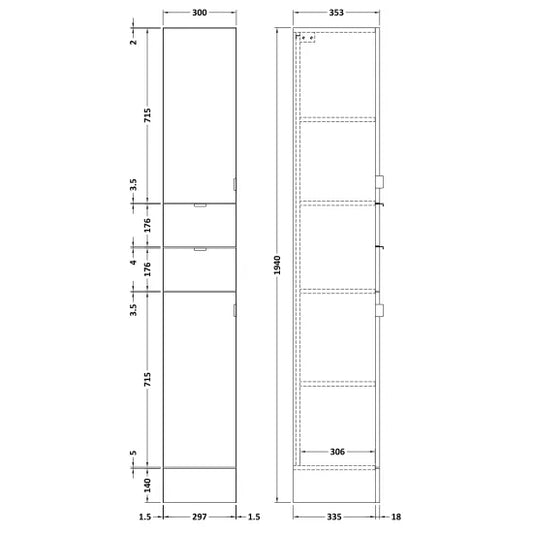 Fairford Union 300 x 1940mm Tall Tower Unit, White