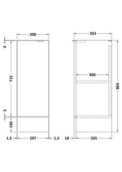 Fairford Union 300mm White GLoss Full Depth Vanity Unit