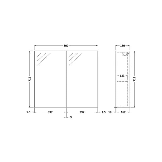 Fairford Union 800mm Grey Gloss Double Door Mirror Cabinet