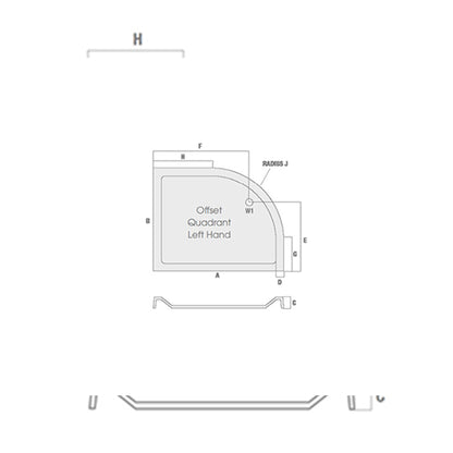 Dezine SolidStone 1200 x 800mm Antislip LH Offset Quadrant Shower Tray with Waste