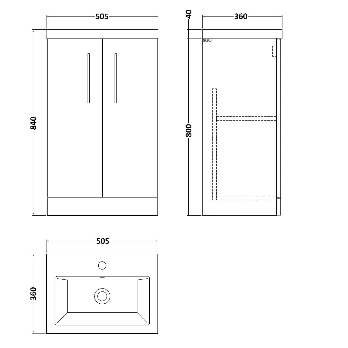 Fairford Aspri 2 500mm Charcoal Black Floor Standing Vanity Unit