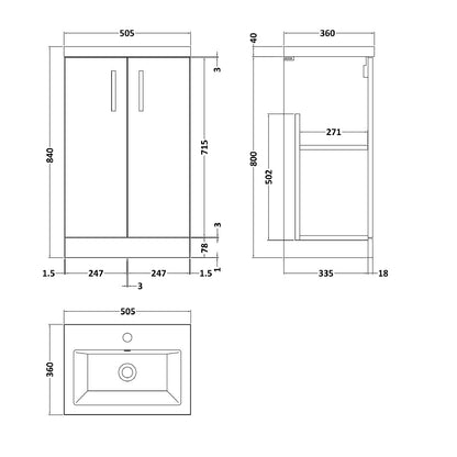 Fairford Aspri 2 500mm Gloss White Floor Standing Vanity Unit