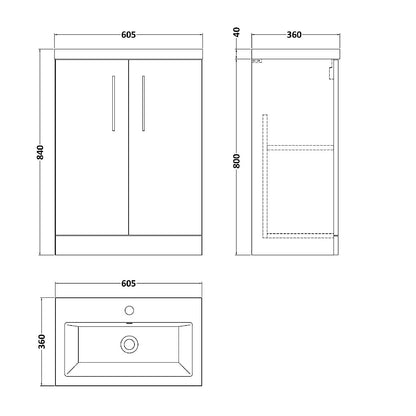 Fairford Aspri 2 600mm Anthracite Floor Standing Vanity Unit