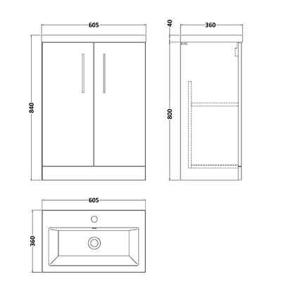 Fairford Aspri 2 600mm Charcoal Black Floor Standing Vanity Unit