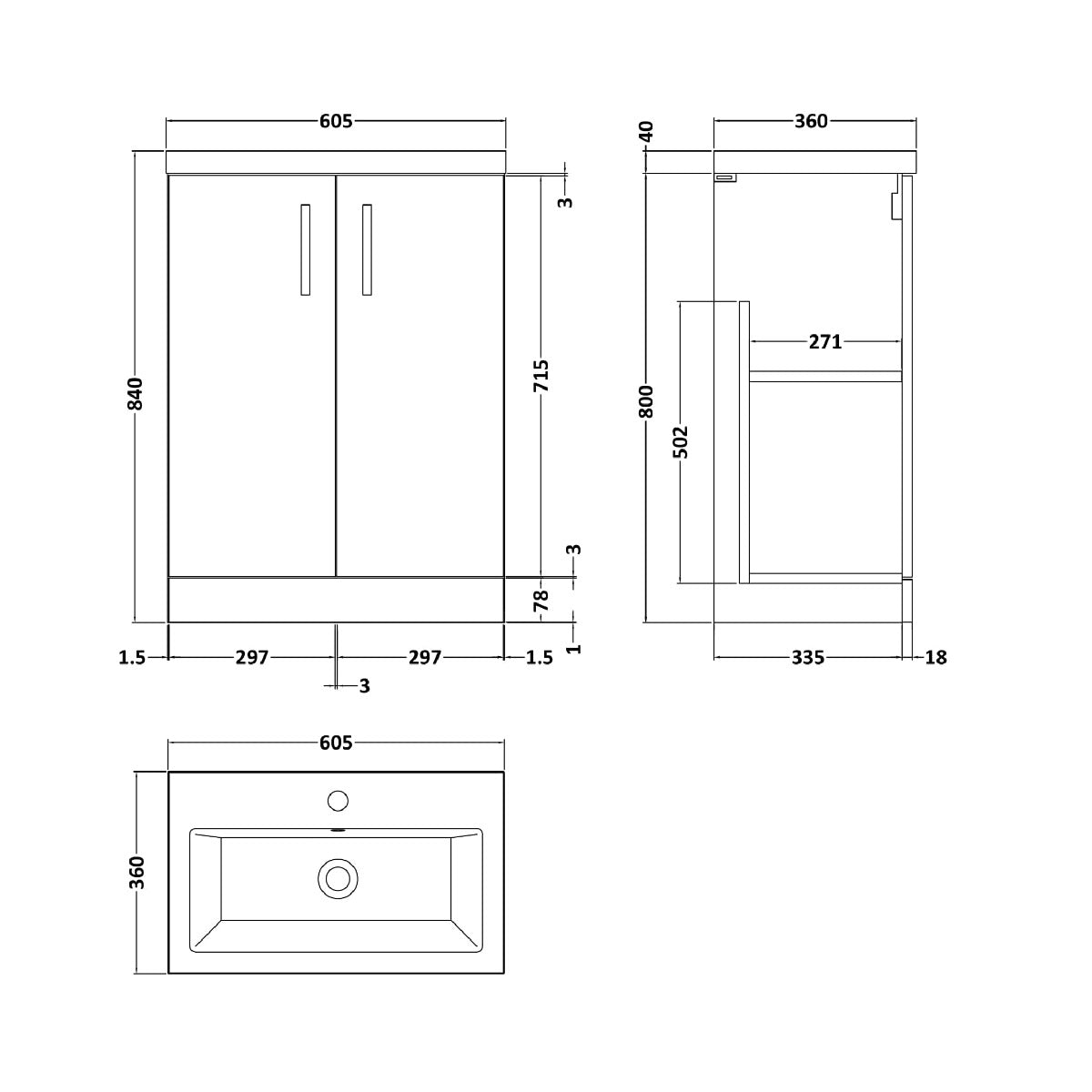 Fairford Aspri 2 600mm Gloss White Floor Standing Vanity Unit