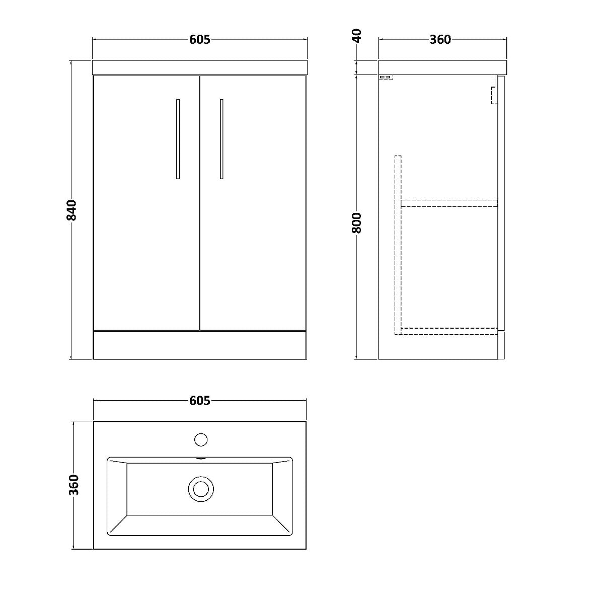 Fairford Aspri 2 600mm Light Gloss Grey Floor Standing Vanity Unit