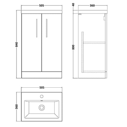 Fairford Aspri 2 500mm Satin Green Floor Standing Vanity Unit