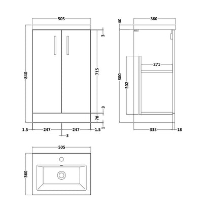 Fairford Aspri 2 500mm Solace Oak Floor Standing Vanity Unit