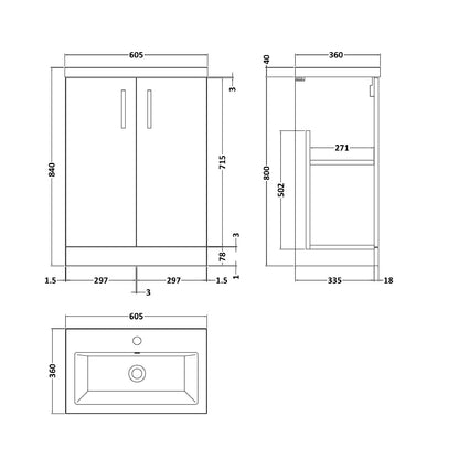 Fairford Aspri 2 600mm Solace Oak Floor Standing Vanity Unit