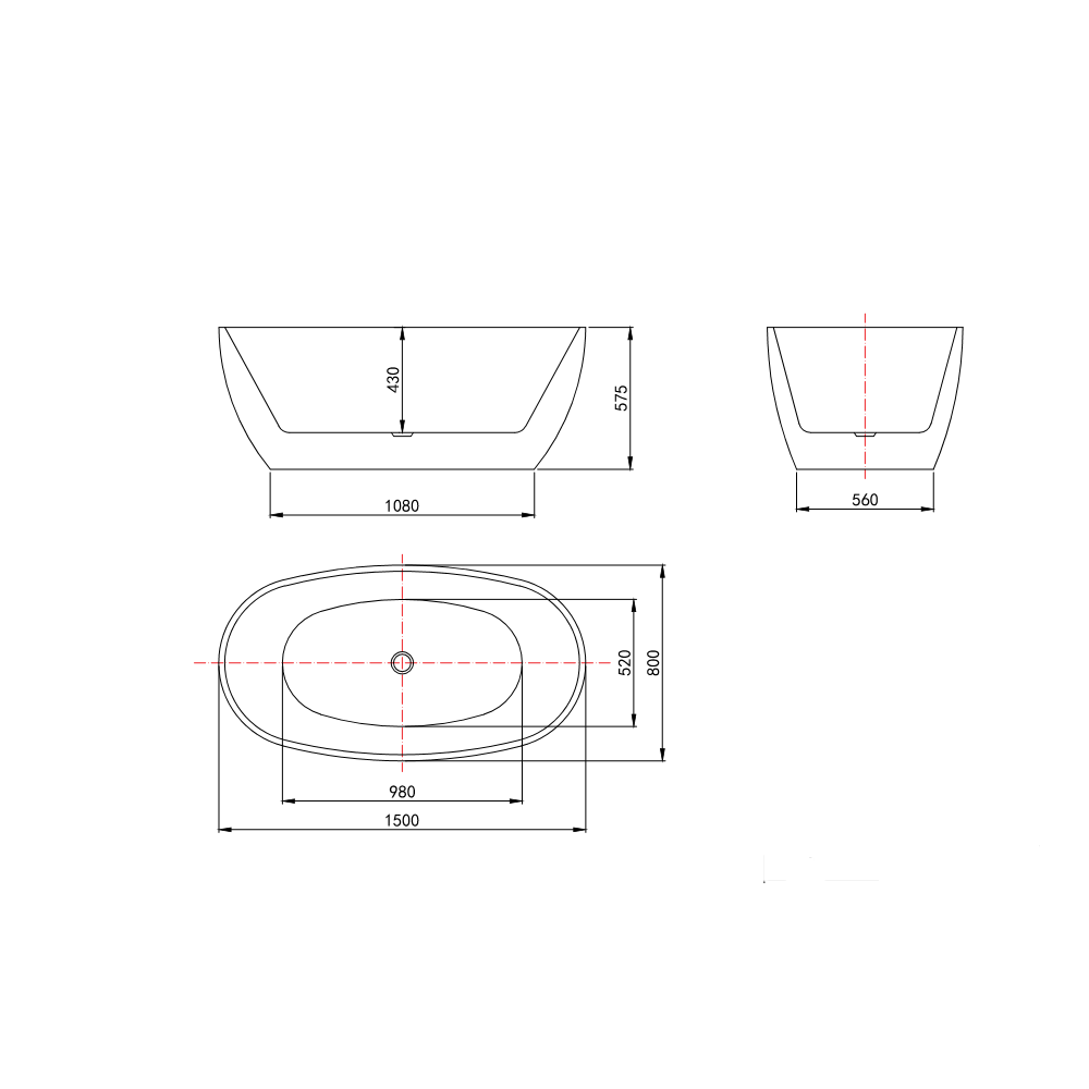 Rivato Palermo 1500mm x 800mm x 580mm Gloss White Freestanding Shower Bath