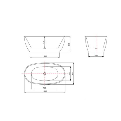 Rivato Palermo 1500mm x 800mm x 580mm Gloss White Freestanding Shower Bath