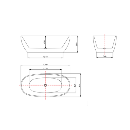 Rivato Palermo 1700mm x 800mm x 580mm Gloss White Freestanding Shower Bath