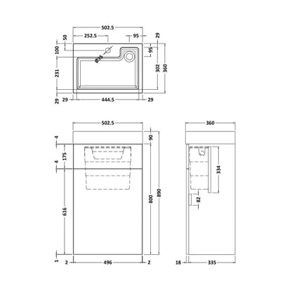 Fairford Carnation 500mm Charcoal Woodgrain 2 in 1 WC Unit & Basin