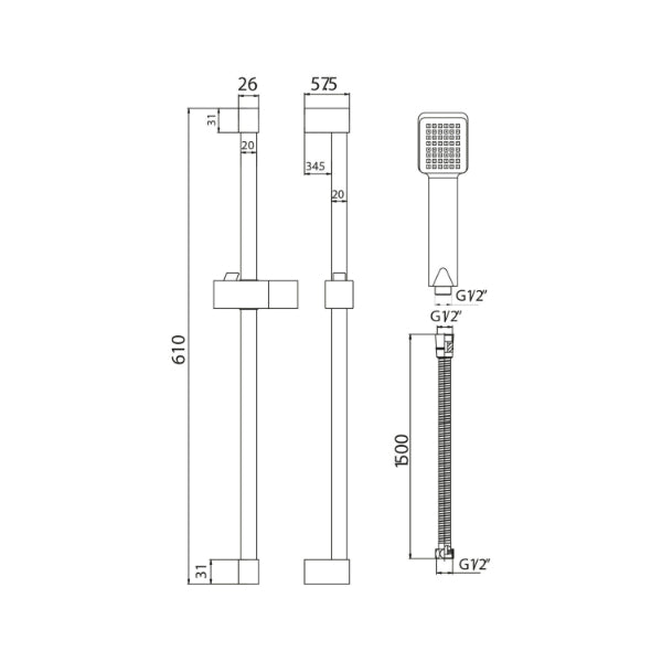 Fairford Square Riser Rail Kit - Chrome