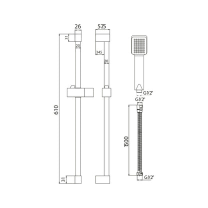 Fairford Square Riser Rail Kit - Chrome