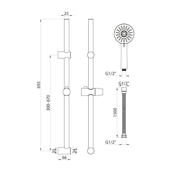 Fairford Middleton Slide Rail Kit - Chrome
