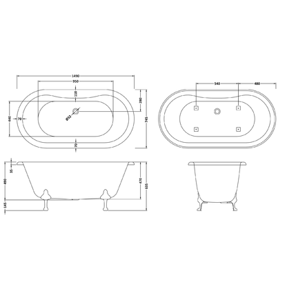 Fairford Bolsover 1500mm Freestanding Baths - Various Feet Options-Deacon Feet