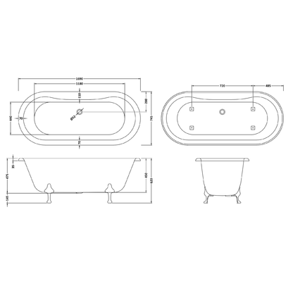 Fairford Bolsover 1700mm Freestanding Baths - Various Feet Options-Pride Feet