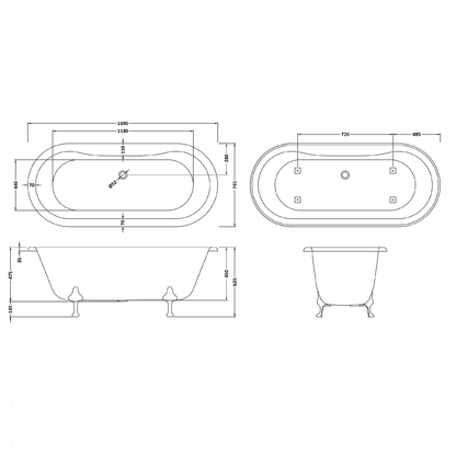 Fairford Bolsover 1700mm Freestanding Baths - Various Feet Options-Deacon Feet