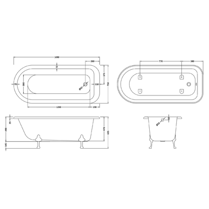 Fairford Kenilworth 1700mm Freestanding Baths - Various Feet Options-Deacon Feet