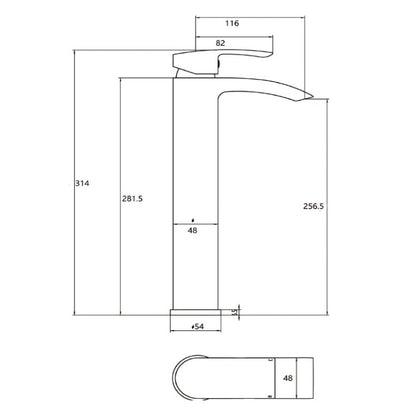 Rivato Reno Black High Rise Basin Mixer