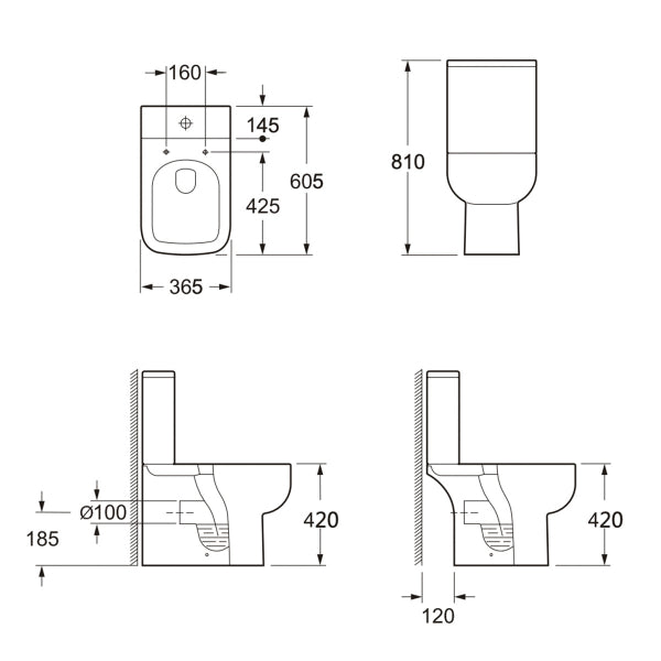 Fairford Kale Open Back Close Coupled Toilet with Soft Close Seat