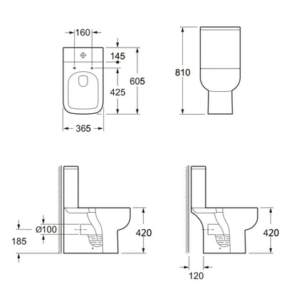 Fairford Kale Open Back Close Coupled Toilet with Soft Close Seat