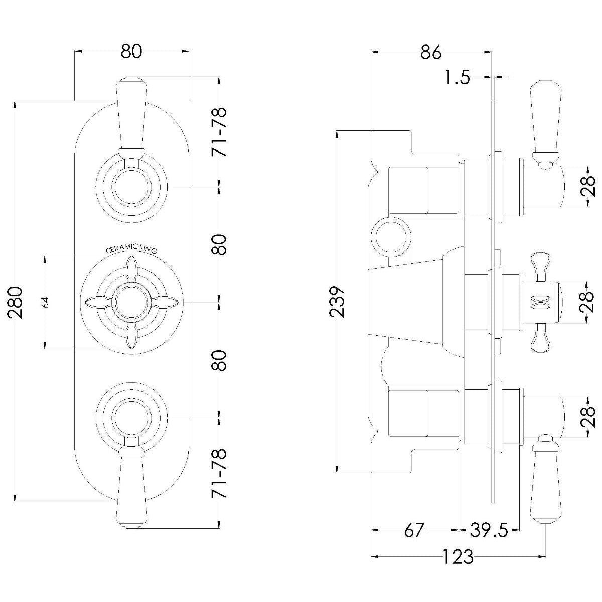 Fairford Tamber Concealed Triple Shower Valve with Diverter, 3 Outlet