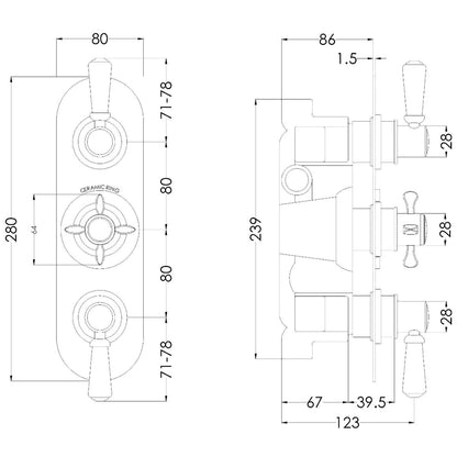 Fairford Tamber Concealed Triple Shower Valve with Diverter, 3 Outlet