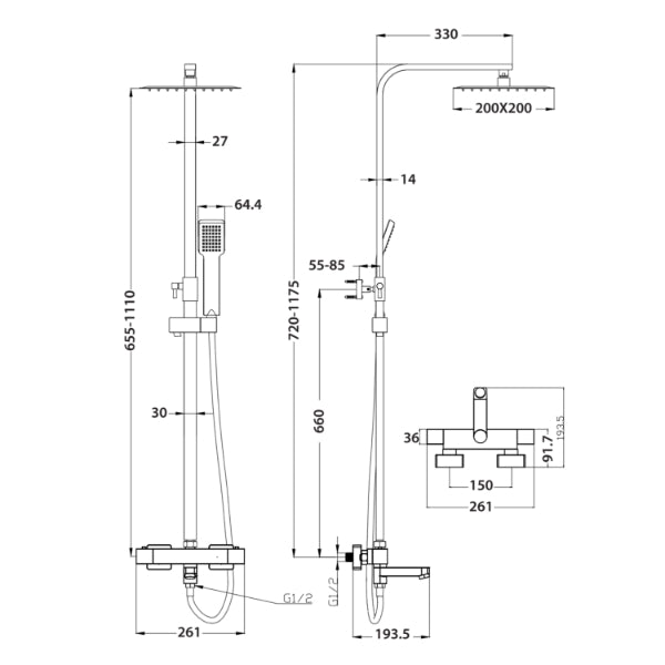 Fairford Block Exposed Shower Kit with Bath Filler