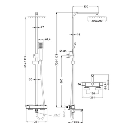 Fairford Block Exposed Shower Kit with Bath Filler