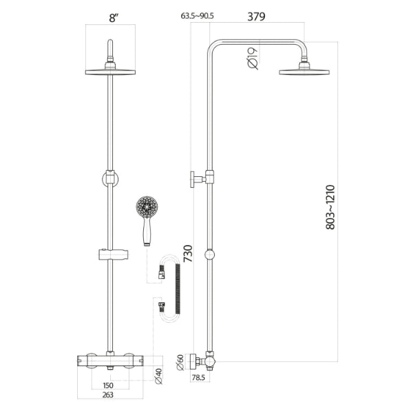 Fairford Puro Chrome Exposed Shower Kit