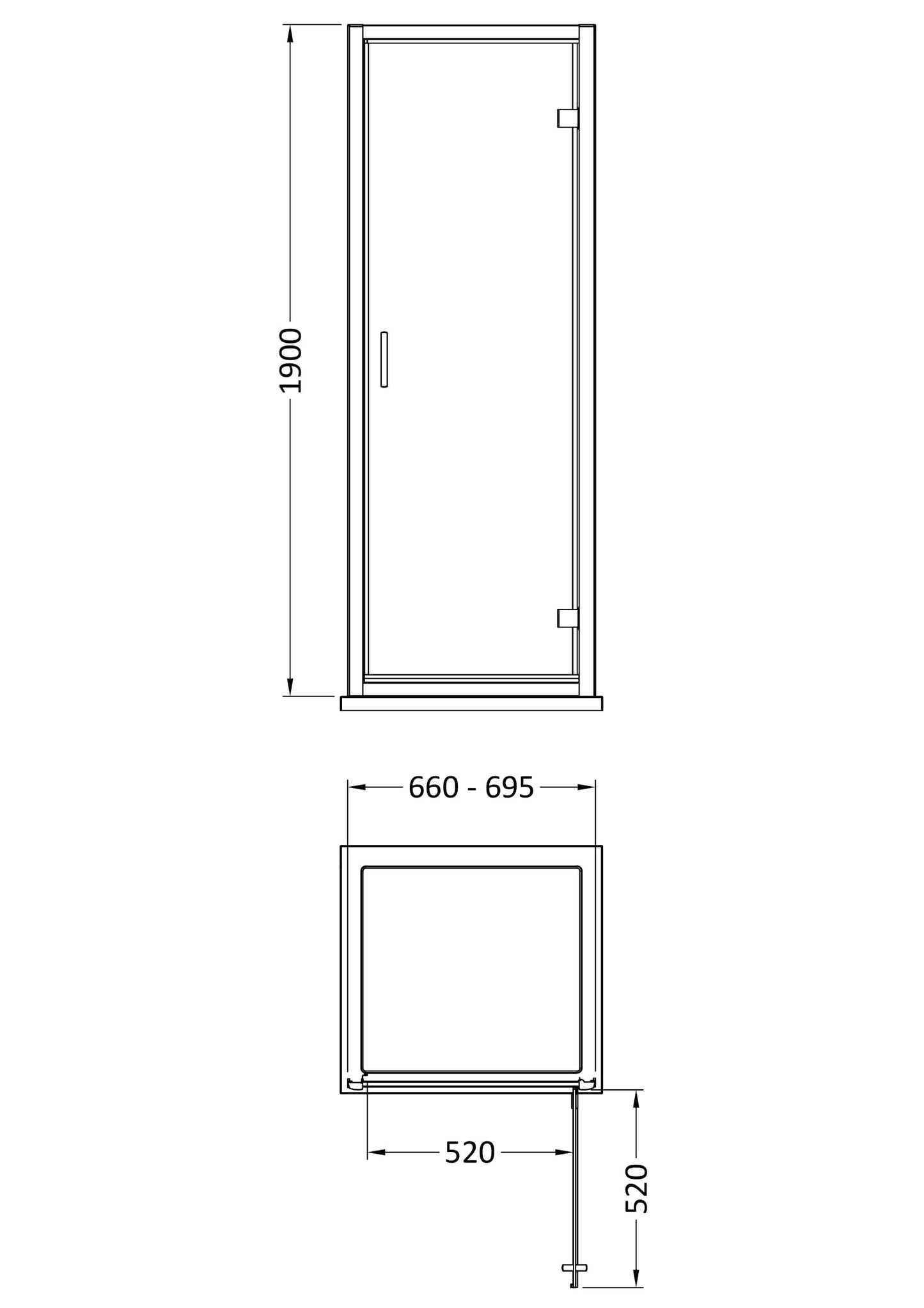 Rivato 6mm Hinged Shower Door-700mm