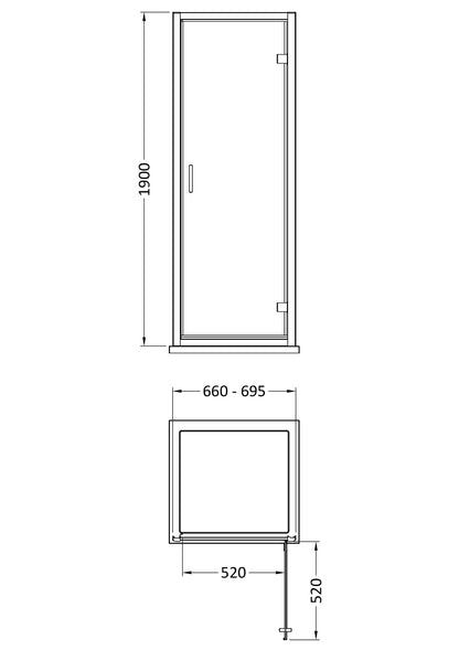 Rivato 6mm Hinged Shower Door-700mm