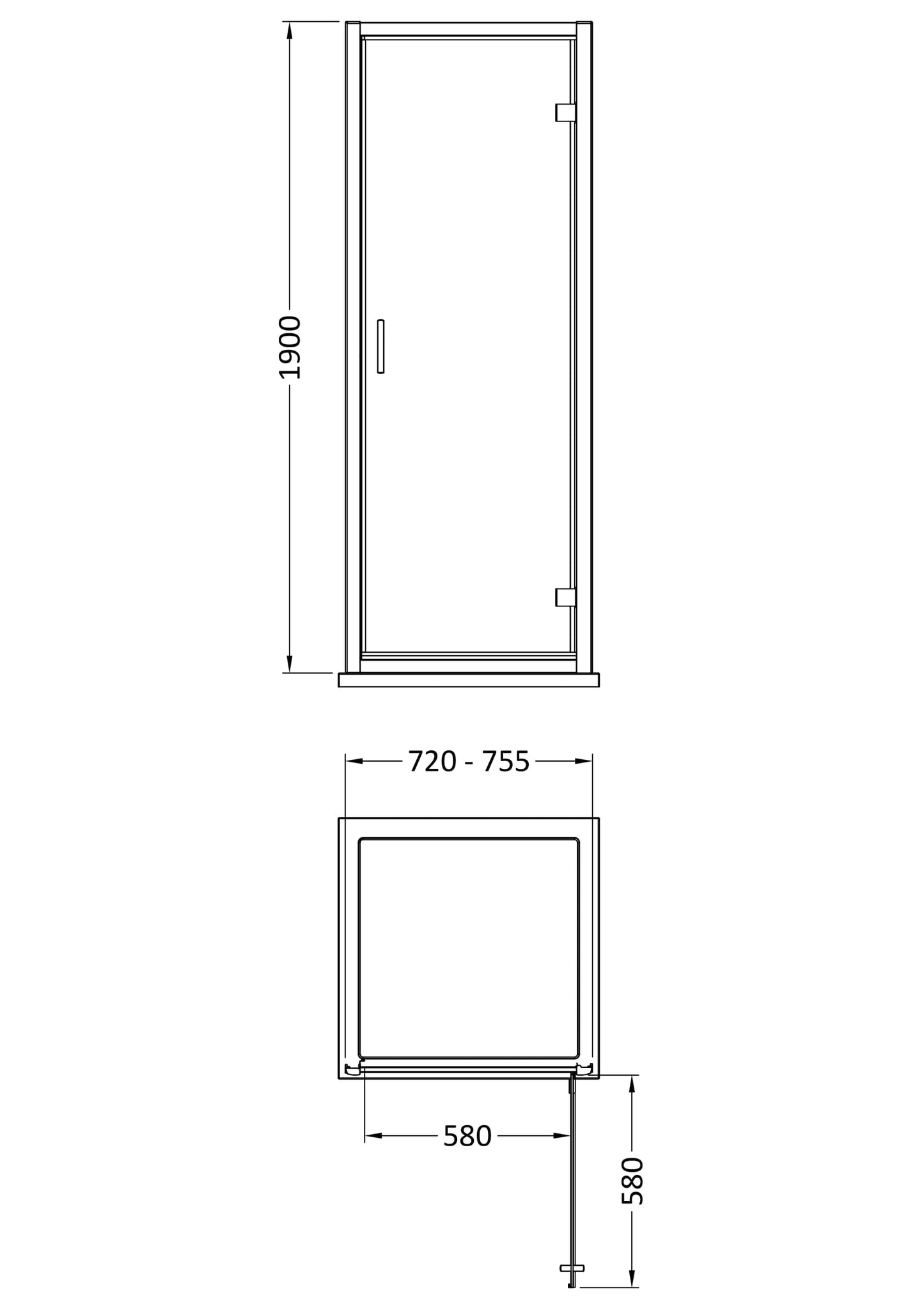 Rivato 6mm Hinged Shower Door-760mm