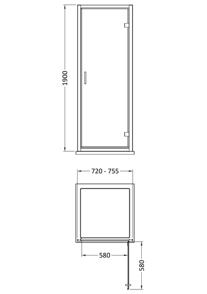 Rivato 6mm Hinged Shower Door-760mm