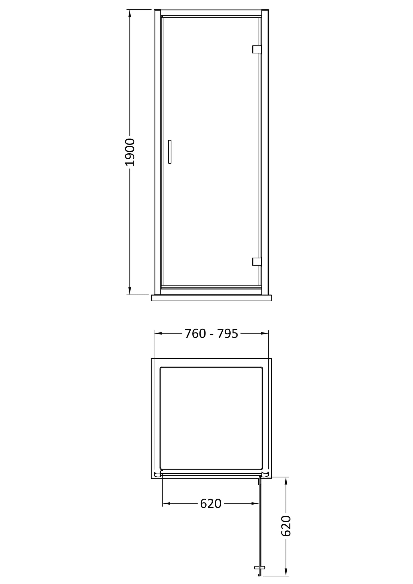 Rivato 6mm Hinged Shower Door-800mm