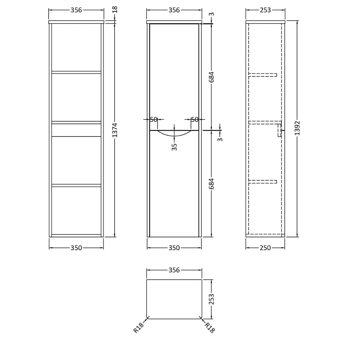 Fairford Eclipse 350mm Satin Anthracite Tall Storage Unit
