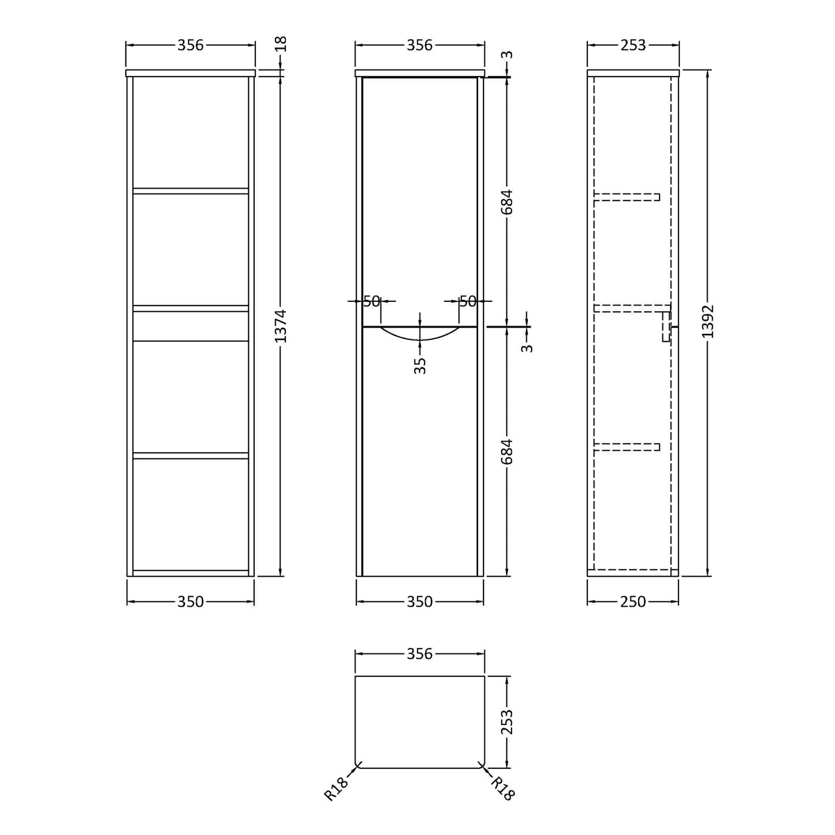 Fairford Eclipse 350mm Satin White Tall Storage Unit