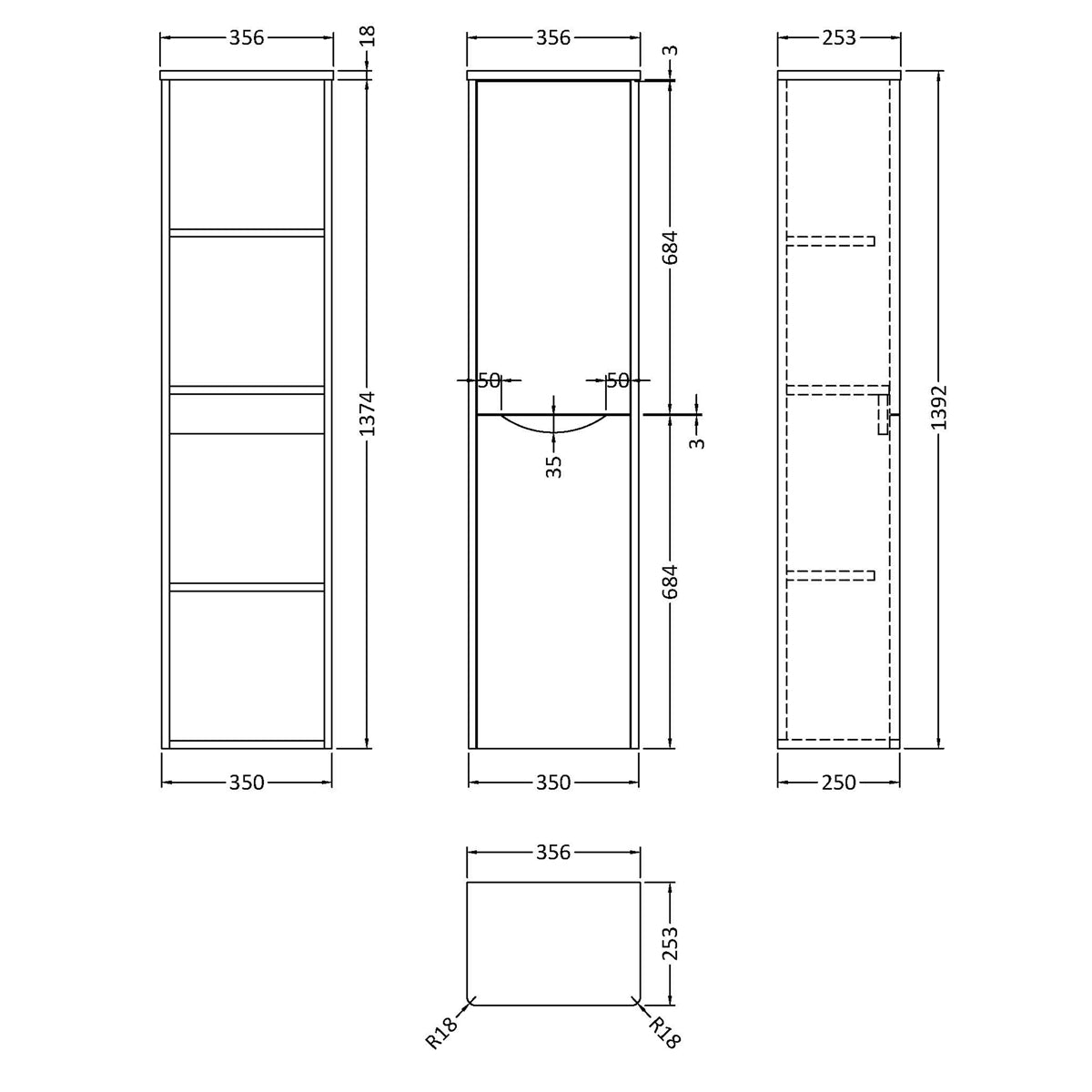 Fairford Eclipse 350mm Satin Grey Tall Storage Unit