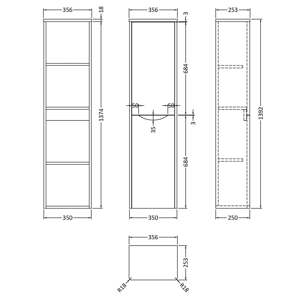 Fairford Eclipse 350mm Satin Blue Tall Storage Unit