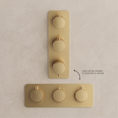 Fairford Element 7 Brushed Brass Triple Shower Valve, 3 Outlet