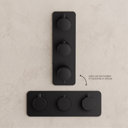 Fairford Element 7 Matt Black Triple Shower Valve, 3 Outlet