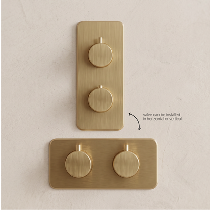 Fairford Element 7 Brushed Brass Twin Shower Valve, 1 Outlet