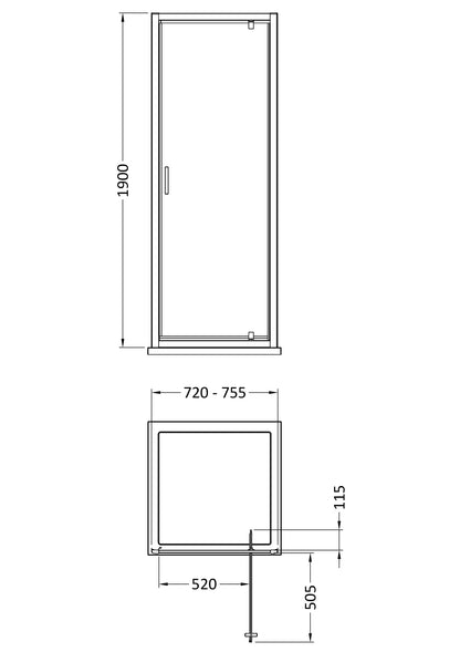 Rivato 6mm Pivot Shower Door-760mm